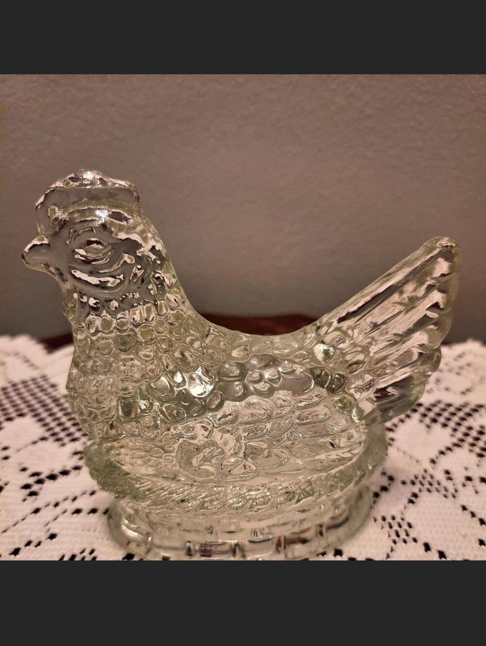 Vintage Clear Glass Hen On Nest Candy Container 1940s Cottage Core Grandma